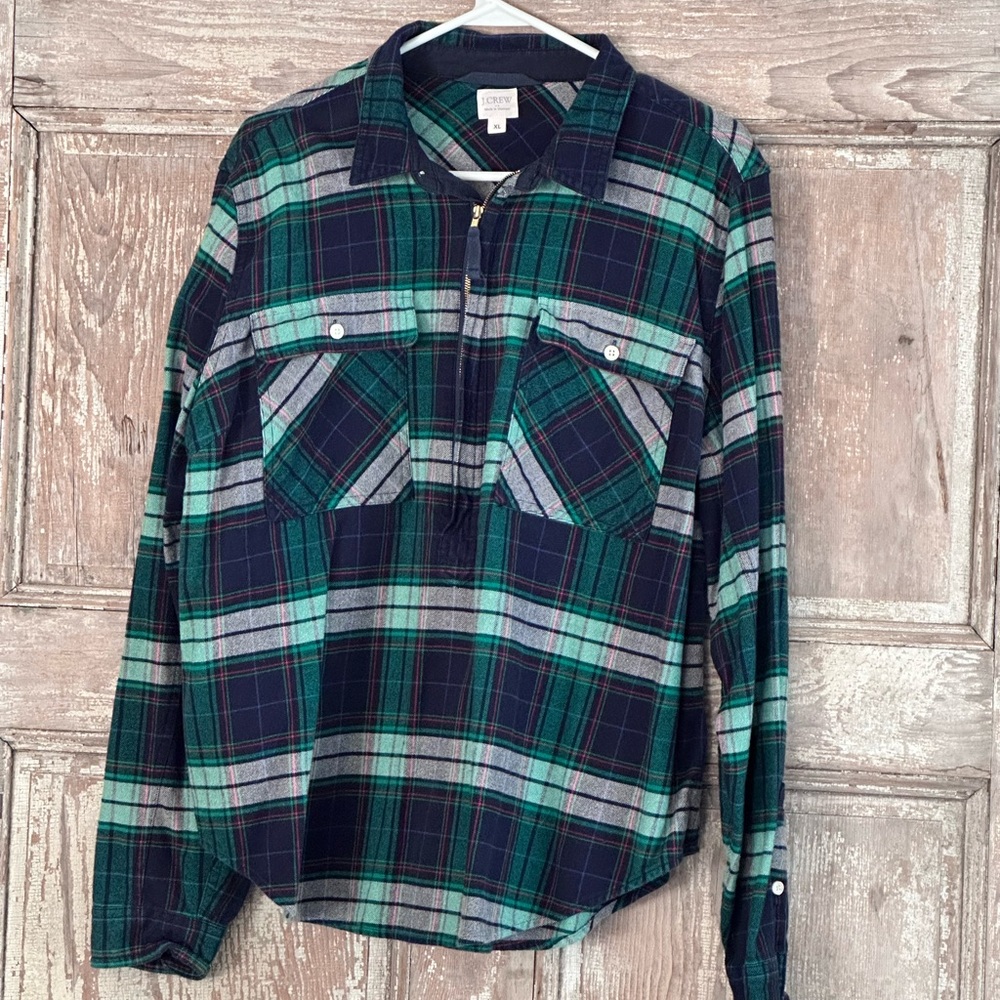 J. Crew Navy and Green Plaid Casual Shirt